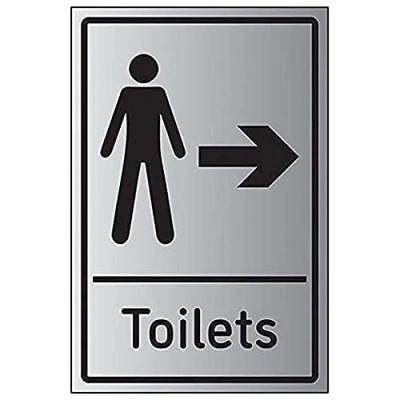 Image of V Safety Mens Toilets Arrow Right 200mm x 300mm Self Adhesive Aluminium Effect