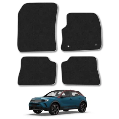 Image of Car Mats Compatible with Vauxhall Mokka E (2020 ) Tailored Fit Grey Carpet Floor Set Accessory Custom 4 Pieces Anti Slip Backing &amp; Binding Trim Edge