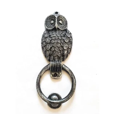Image of Manor Owl Ring Front Door Knocker Pewter Iron