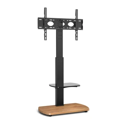 Image of TTAP TV Stand for 32 65 Inch TV’s with Oak Base and Single Glass Shelf/With Swivel Height Adjustable Mount Bracket (OAK)