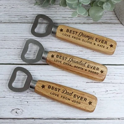 Image of eBuyGB Best Grandad Ever, Personalised Wooden Bottle Opener, Dad Beer Gift for Daddy, Birthday Him