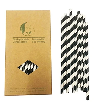 Image of Black and White Striped Straws Paper Drinking Straws, 100 Pieces Disposable Stripes for Cocktail, Coffee, Juices