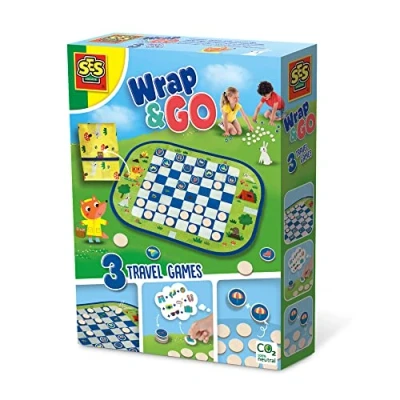 Image of SES Creative 02237 Wrap&amp;Go travel games Checkers Memo I&#039;m going on a trip 3 in 1, Checkers, and trip, Age 4+