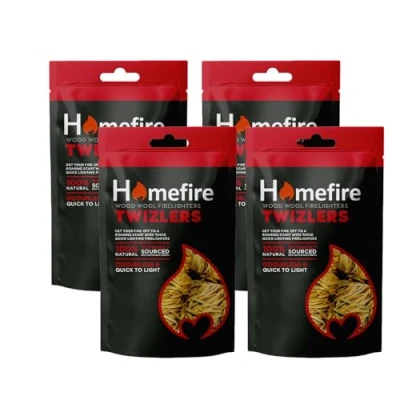 Image of Homefire Natural Odourless Wood Wool Firelighters for Burners, Open Fires, Multi fuel Stoves and Pizza Ovens (4 Packs)