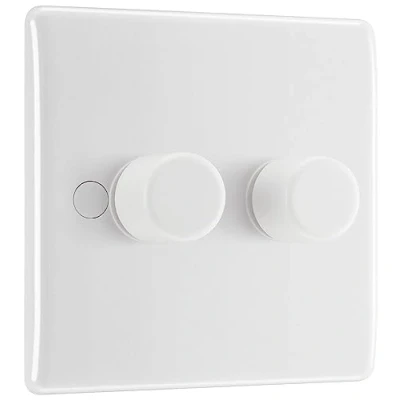 Image of BG Electrical Intelligent Double Wall Dimmer Switch, 2 Way, Round Edge, Nexus 800 Series, White Moulded, 200W, 882