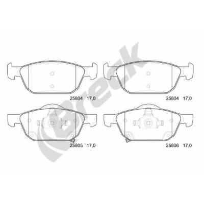Image of 45022TV0E00, 45022TV0E01, 45022TV0E02, 45022TV2E00, 45022TV2E01 Brake pad set BRECK 25804 00 701 with acoustic wear warning HONDA: CIVIC 9