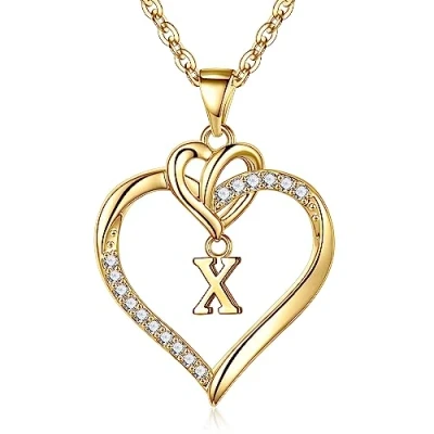 Image of TINGN Heart Initial Necklaces for Women Teen Girls, Dainty Cubic Zirconia X Pendant Necklace 14K Gold Plated Girlfriend Jewelry Girls Gifts