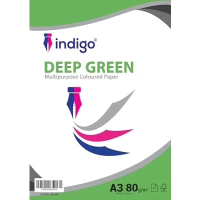 Image of Indigo® A3 80gsm Coloured Paper Origami Assorted Multi Colour for Art &amp; Craft Sheets (Medium Deep Green, 50 Sheets)