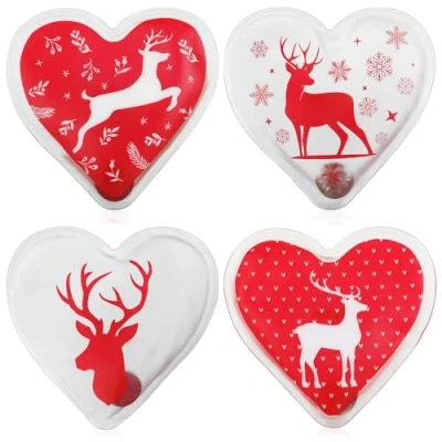 Image of com four® 4x Reusable pocket hand warmer Gel warmers in heart motif Warming pad for cold days and on the go pads (04 pieces with moose red)