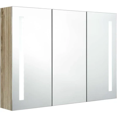 Image of vidaXL LED Bathroom Mirror Cabinet 89x14x62 cm Oak