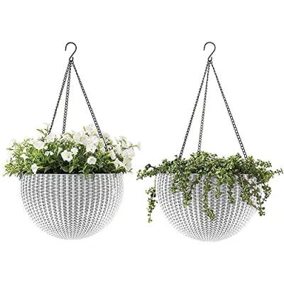 Image of Fixtures Beige Rattan LARGE Hanging Basket 25cm x 16cm (2 Pack)