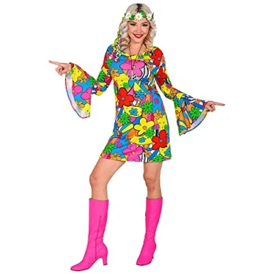 Image of Widmann 48764 Adult Costume Groovy Style, Flower Power, Hippie, 70s, Theme Party, Carnival, Multicoloured, XL