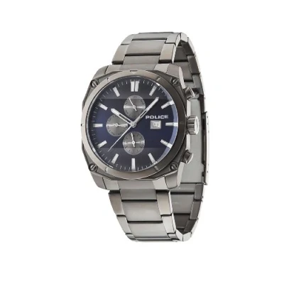 Image of Police Milano Men&#039;s Quartz Watch with Blue Dial Chronograph Display and Grey Stainless Steel Bracelet 14099JSU/03M