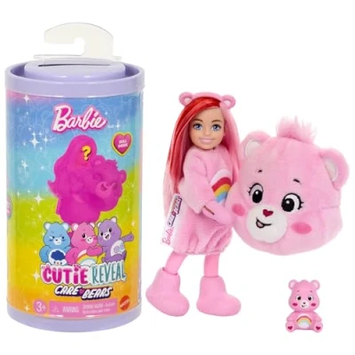 Image of Barbie Cutie Reveal Chelsea Doll &amp; Accessories, Care Bears Series, Small with Plush Costume 6 Surprises (Styles May Vary), JCN97
