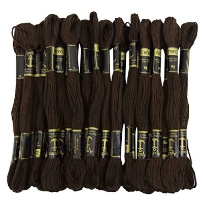 Image of ANCHOR Stranded Cotton Thread Floss Cross Stitch Hand Embroidery Pack of 25 Skeins Dark Brown