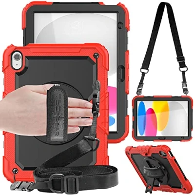 Image of TECHGEAR UTILITY Case fits Apple iPad 10 2022 [10th Generation] 10.9&quot; Tough Rugged HEAVY DUTY Armour Shockproof 360 Degree Rotating Stand, Hand and Shoulder Strap Red
