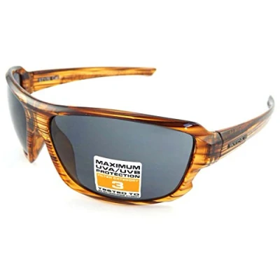 Image of Stone Mens Wrap Sunglasses Semi Transparent Lines Brown with Dark Grey Lens CAT.3 ST176