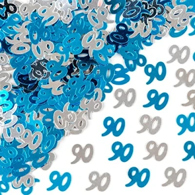 Image of SHATCHI 28g Blue &amp; Silver 90th Birthday Confetti Foil Metallic Glitz Table Scatter Sprinkles Age Bday Party Decor, 12mm (SHATCHI)