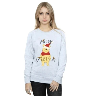 Image of Disney Women&#039;s Winnie The Pooh Happy Christmas Holly Sweatshirt Sport Grey Large