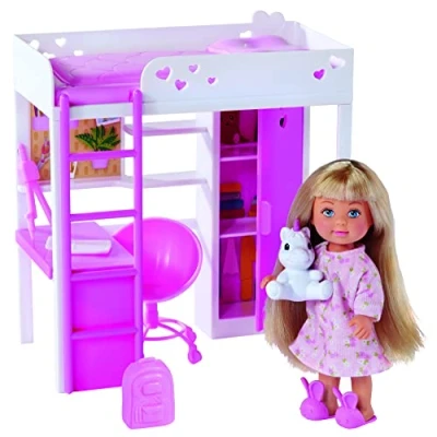 Image of Simba Evi Love My Room, 105733601 Doll in Children&#039;s Room with Bunk Bed, Desk and Cupboard, Accessories, 12 cm Toy Doll, from 3 Years