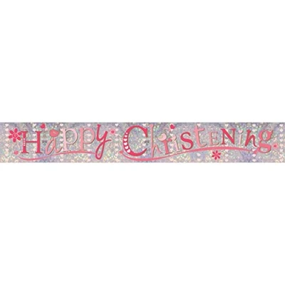 Image of Amscan 9900046 Banner 2.7M Holog Chrting Pink