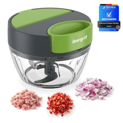 Image of Ibergrif M502 Manual Food Chopper, Multi Functional Hand Chopper with Feeding Port, BPA Free, Onion Cutter for Vegetables, Meat, Baby Supplement