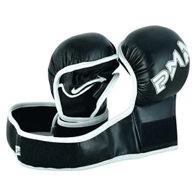 Image of Playwell Elite Range : Childrens Kids MMA 7oz Safety sparring Fight Gloves Black/White (XXL)