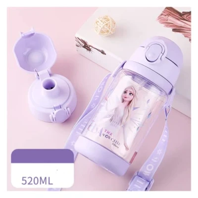 Image of FASHION YO Spiderman Water bottle Reusable Kids 520ml PP with Two Lids Leak Proof straw Lid BPA Free Drinking (Elsa)