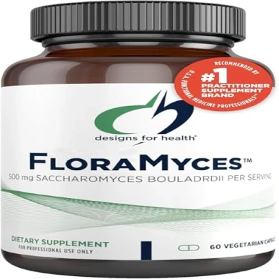 Image of Designs for Health Saccharomyces Boulardii Probiotic FloraMyces 500mg, Shelf Stable Digestive Probiotics Dairy Free Supplement to Support Digestion + Gut (60 Capsules)