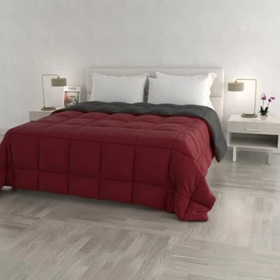 Image of Italian Bed Linen Winter Quilt Elegant,260 x 260 cm,Bordeaux/Dark Gray