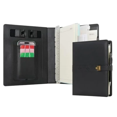 Image of WASON A5 Diary PU Leather Composition Notebook Ruled Binder Journal with Pen, Refillable Paper, Removable Clipboard Portfolio, Notepad for Business Travel School Planner Organizer (Black)