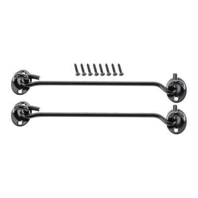 Image of 8 Inch 200mm Cabin Hook and Eye Latch Lock Shed Gate Door Catch Silent Holder Stainless Steel Black 2Pcs