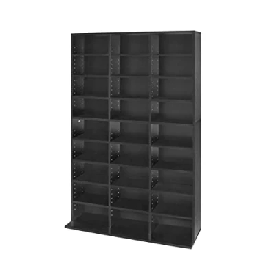 Image of CD Bookcase Storage Shelf Case Cabinet Rack Unit Tower Organizer Adjustable Wooden Book Bluray Video Games up to 837 CD&#039;s (Black)