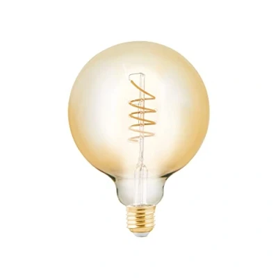 Image of EGLO Dimmable E27 LED globe, amber vintage spiral filament light bulb, Edison lamp for retro lighting, 4 watt (equivalent to 25 watt), 245 lumen, warm white glow, 2200k, G125, Ø 5&quot;
