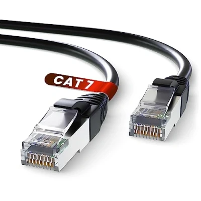 Image of Mr. Tronic Cat 7 Ethernet Cable 20m, 100% Copper High Speed Indoor Round Patch LAN Network With Rj45 Connectors 28AWG, SFTP Shielded Internet (20 Meter, Black)