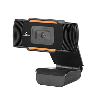 Image of LYCANDER USB Webcam with Microphone Built In, 720p High Definition (HD), 30fps, Black &amp; Orange For Desktop, Laptop, Windows, Mac, Linux, Online Meetings, Streaming, Video Chats