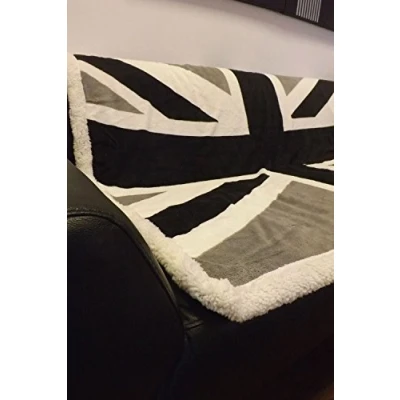 Image of Rapport Home Union Jack British United Kingdom Flag Soft Throw over, Polyester, Black/White/Grey, Full, 130 x 160 0.15 cm