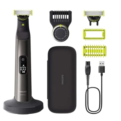 Image of Philips OneBlade Pro 360 Authentic Face &amp; Body Electric Beard Trimmer, Shaver and Bodygroomer, 2X Blades, 1x 14 Length Comb, Kit, Charging Stand, Travel Case, QP6652/30