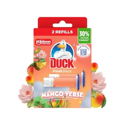 Image of Duck Fresh Discs Toilet Cleaner Refill Twin Pack, Fights Stains That Harbour Germs, Prevents Limescale Build Up, Mango Verse, Pack of 5 (Total 10 Tubes)