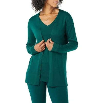 Image of Amazon Essentials Women&#039;s Lightweight Open Front Cardigan Jumper (Available in Plus Size), Dark Green, XXL