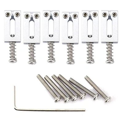 Image of Musiclily Ultra 10.5mm Modern Brass Bridge Saddles for Strat/Tele Style Electric Guitar, Chrome (Set of 6)