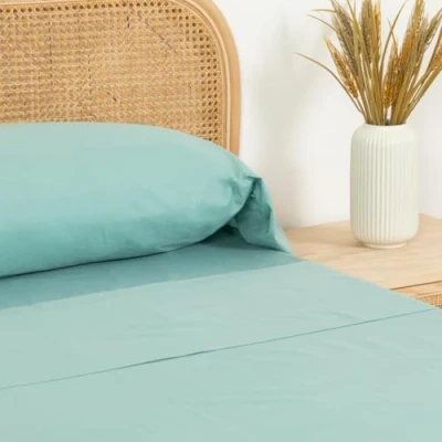 Image of TRAMAS+ 100% Cotton Bedding Set 4 Piece Bed Sheet 2 Pillowcases 1 Fitted 160 x 200 cm, Flat 240 270 cm and 55 80 Tiffany