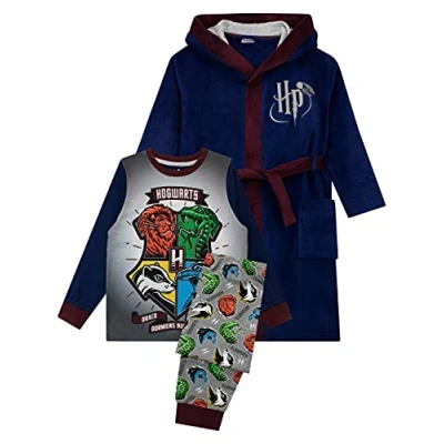 Image of Harry Potter Boys Pyjamas and Dressing Gown Set Hogwarts Blue 8 9 Years