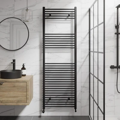 Image of DuraTherm Heated Towel Radiator Matt Black 1800 x 600mm Flat
