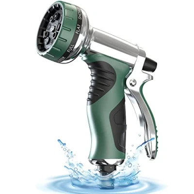 Image of Hose Pipe Spray Gun Metal Garden Nozzle with 9 Patterns for Watering Plants Washing Cars Pets
