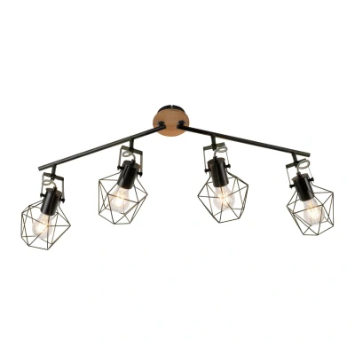 Image of JUST LIGHT. Ceiling lamp Jaro adjustable black/wood 4 bulb
