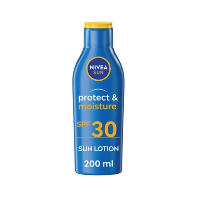 Image of NIVEA Sun Protect &amp; Moisture Lotion SPF 15 (200 ml), Suncream with Vitamin E, Provides 48 Hour and Immediate UVA UVB Protection