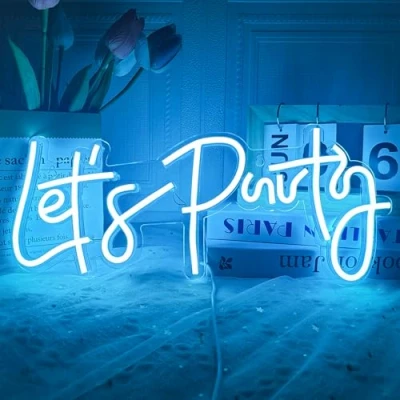 Image of Let&#039;s Party Neon Sign, LED Light Signs for Wall Decor, Art Decoration Letter Sign Bedroom Decor,Birthday Party,Wedding,Valentines Day Gift (Let&#039;s Blue),40 x 17CM