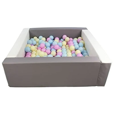Image of Velinda Soft play ball pit, home indoor, outdoor, pit + 300 balls (Ball pit/balls colour: white, grey/pink, blue, yellow (pastel))