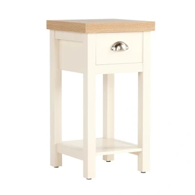 Image of Home Source Bedside Nightstand, 1 Drawer, Oak Effect Cream Lamp Side Table, Engineered Wood